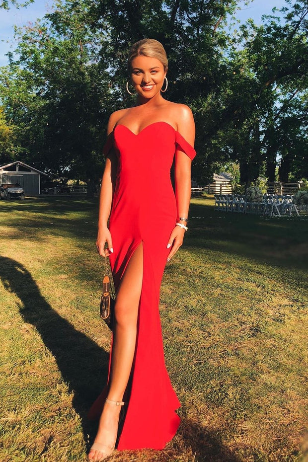 Slit Maxi Long Red Prom Dresses with ...